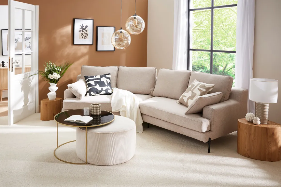 Miliboo Pouf|Pouf-Pouf rond en tissu velours côtelé écru D70 cm LOUIS