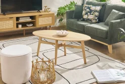 Miliboo Pouf|Pouf-Pouf rond en tissu velours côtelé écru D40 cm LOUIS