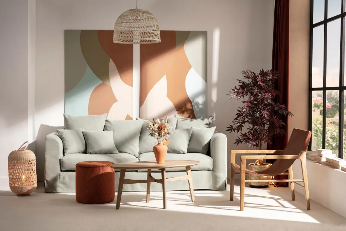 Miliboo Pouf|Pouf-Pouf rond en tissu velours côtelé terre brûlée D40 cm LOUIS