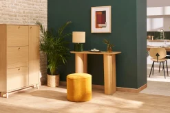 Miliboo Pouf|Pouf-Pouf rond en tissu velours côtelé jaune D40 cm LOUIS