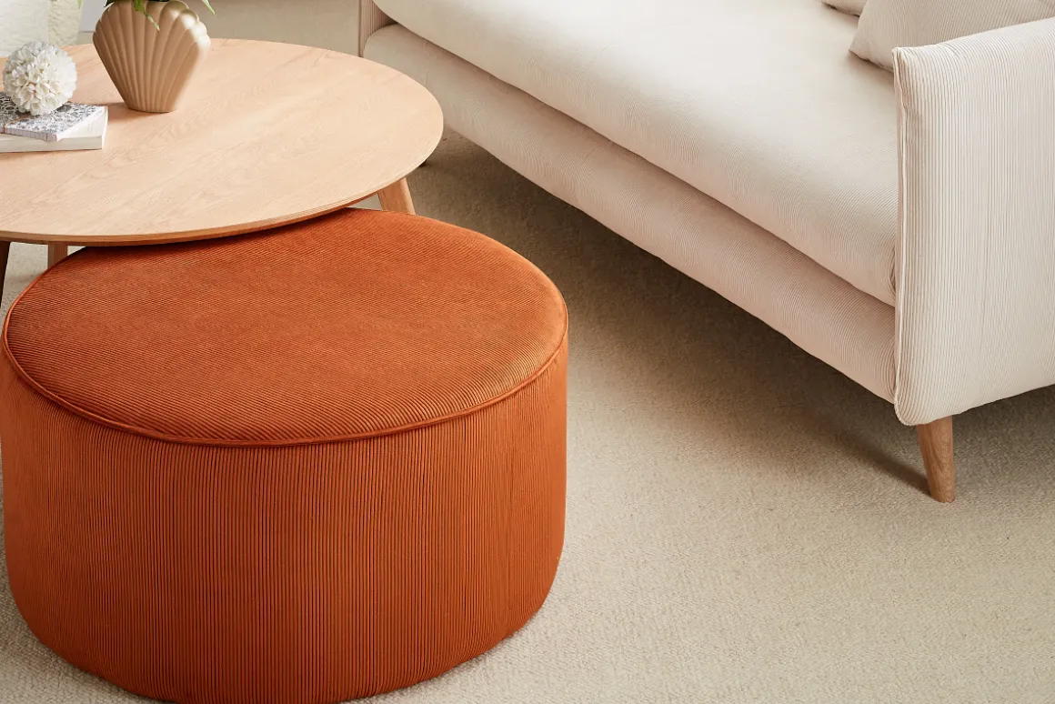 Miliboo Pouf|Pouf-Pouf rond en tissu velours côtelé terre brulée D70 cm LOUIS