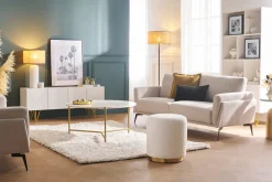 Miliboo Pouf|Pouf-Pouf rond en velours bleu pétrole et métal doré D40 cm AMAYA