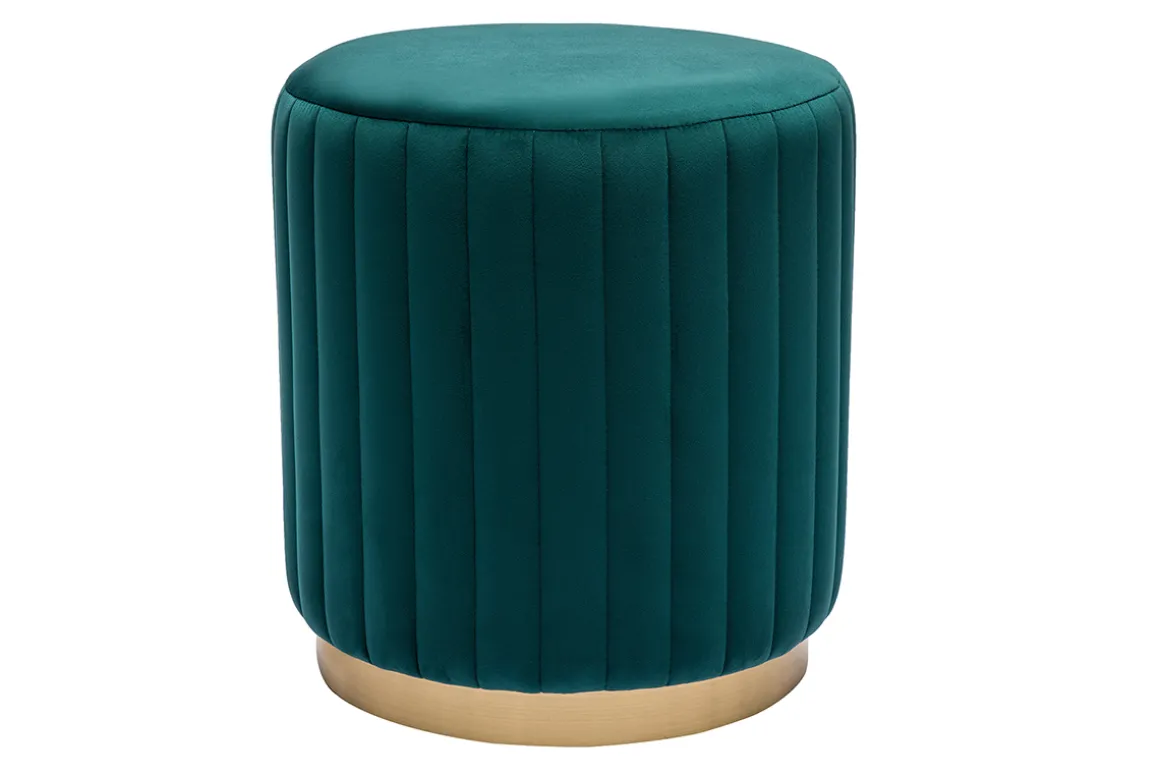 Miliboo Pouf|Pouf-Pouf rond en velours bleu pétrole et métal doré D40 cm DONA