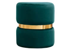 Miliboo Pouf|Pouf-Pouf rond en velours bleu pétrole et métal doré D40 cm JOY