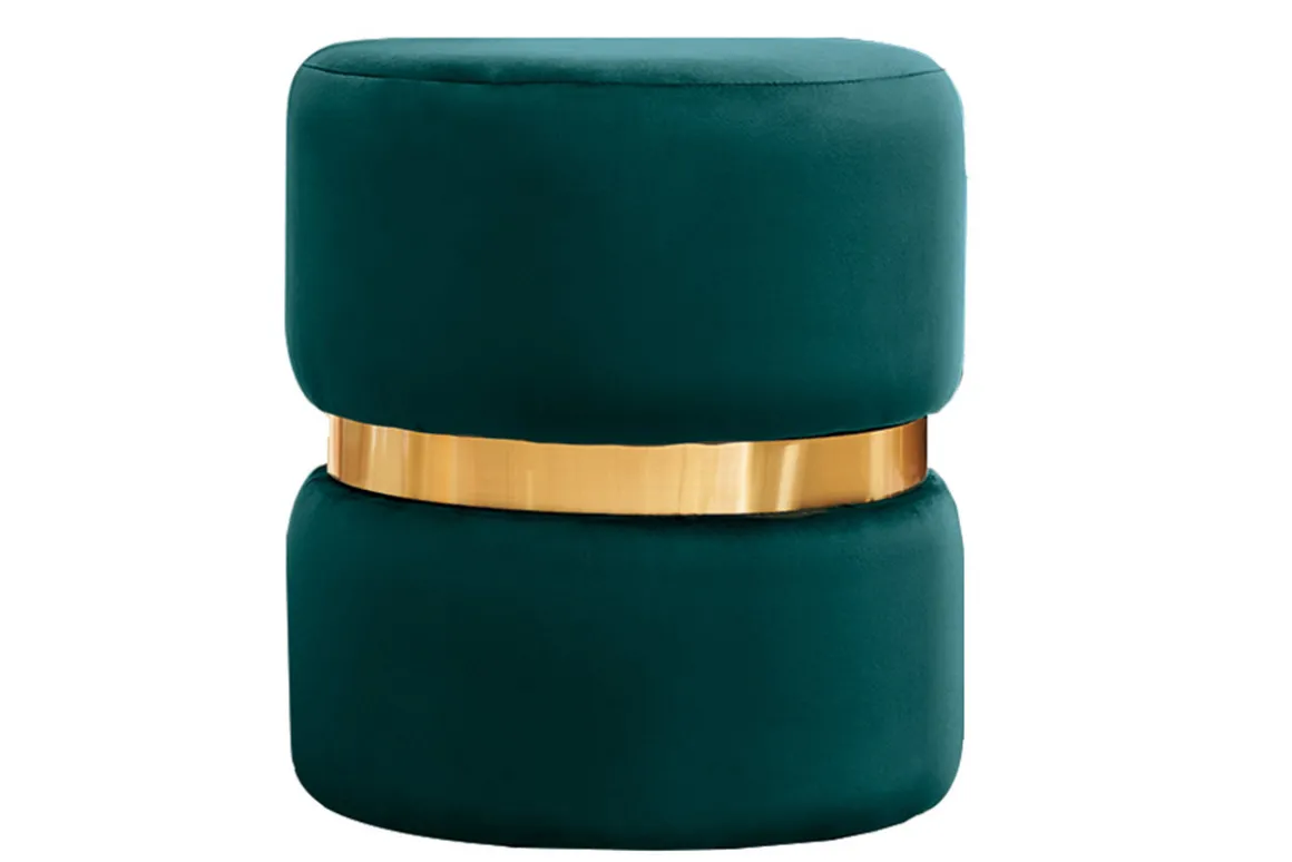 Miliboo Pouf|Pouf-Pouf rond en velours bleu pétrole et métal doré D40 cm JOY