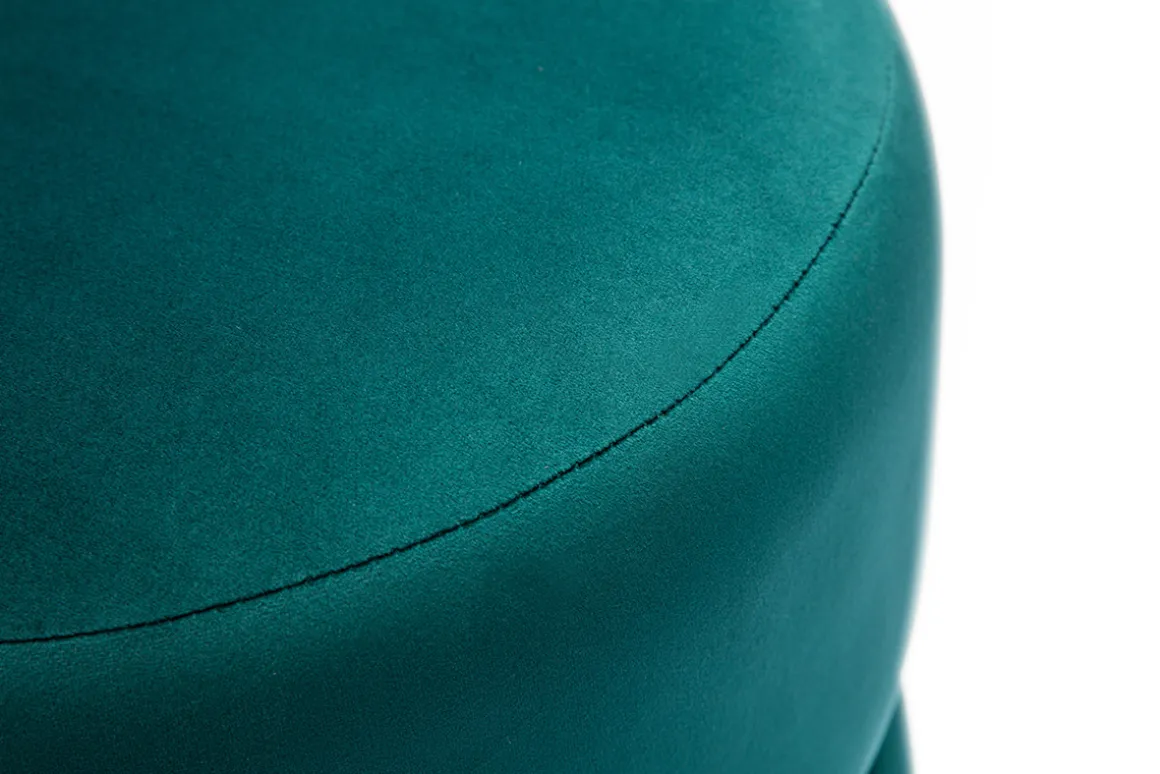 Miliboo Pouf|Pouf-Pouf rond en velours bleu pétrole et métal doré D40 cm JOY