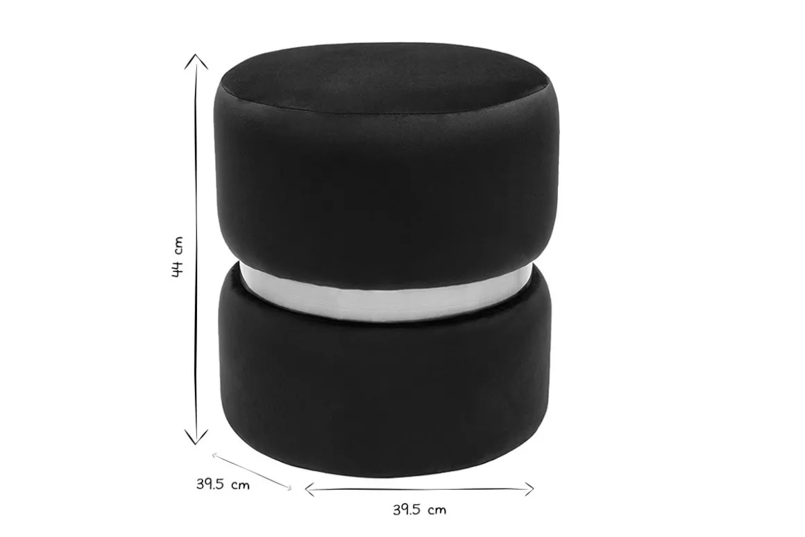 Miliboo Pouf|Pouf-Pouf rond en velours bleu pétrole et métal doré D40 cm JOY