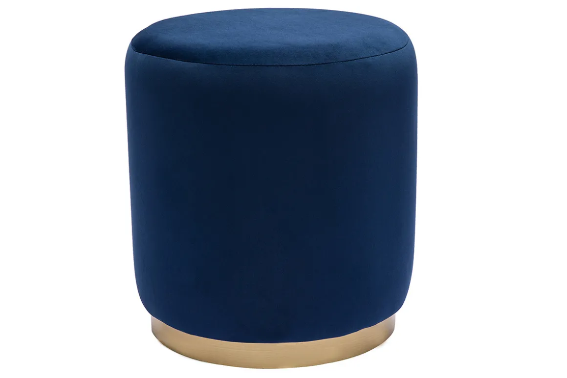 Miliboo Pouf|Pouf-Pouf rond en velours bleu marine et métal doré D40 cm AMAYA