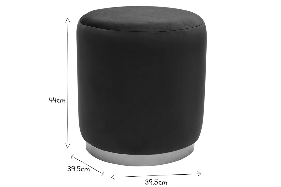 Miliboo Pouf|Pouf-Pouf rond en velours bleu marine et métal doré D40 cm AMAYA