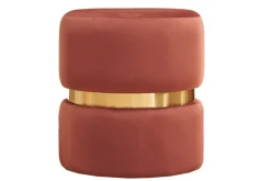 Miliboo Pouf|Pouf-Pouf rond en velours bleu rouge tomette et métal doré D40 cm JOY