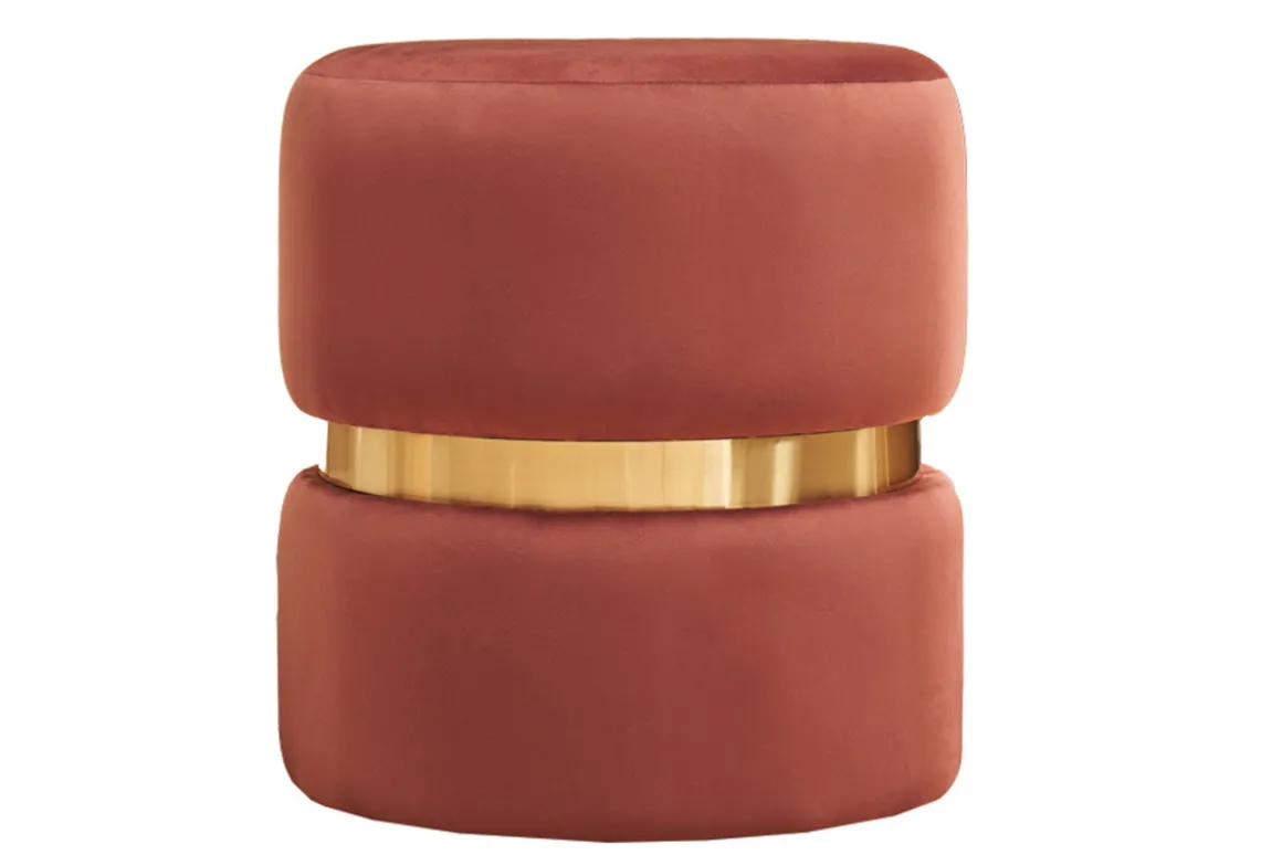 Miliboo Pouf|Pouf-Pouf rond en velours bleu rouge tomette et métal doré D40 cm JOY