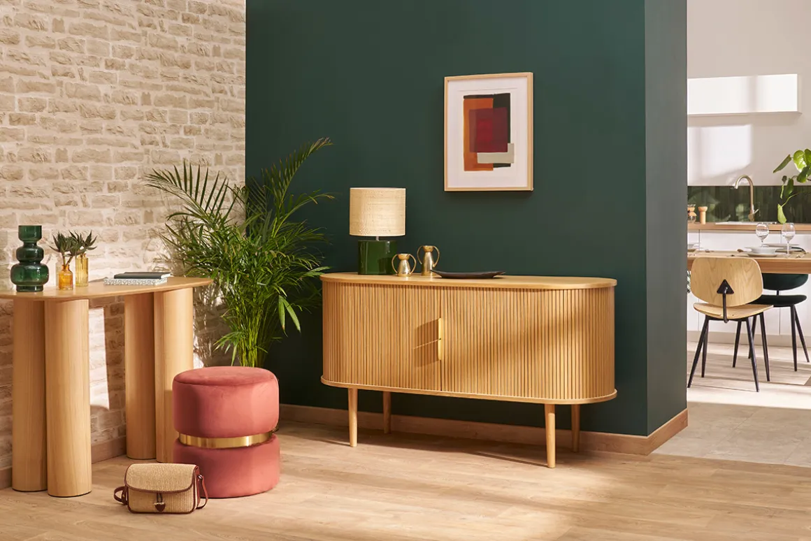 Miliboo Pouf|Pouf-Pouf rond en velours bleu rouge tomette et métal doré D40 cm JOY