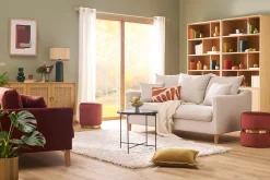 Miliboo Pouf|Pouf-Pouf rond en velours bleu rouge tomette et métal doré D40 cm JOY