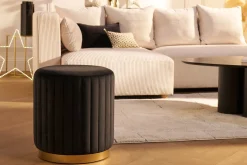 Miliboo Pouf|Pouf-Pouf rond en velours noir et métal doré D40 cm DONA