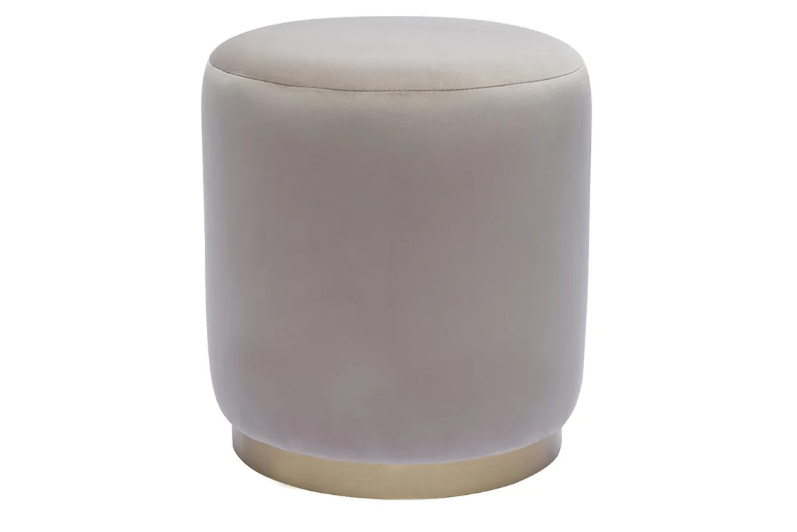 Miliboo Pouf|Pouf-Pouf rond en velours taupe et métal doré D40 cm AMAYA