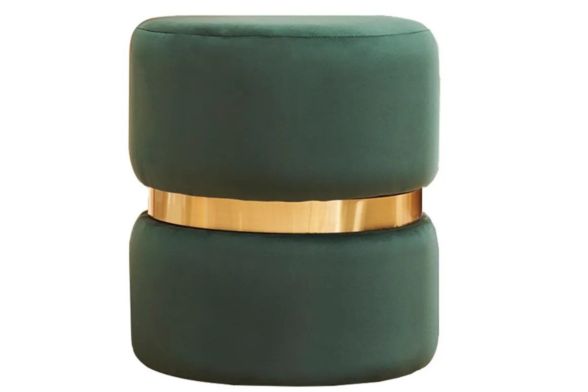 Miliboo Pouf|Pouf-Pouf rond en velours vert foncé et métal doré D40 cm JOY