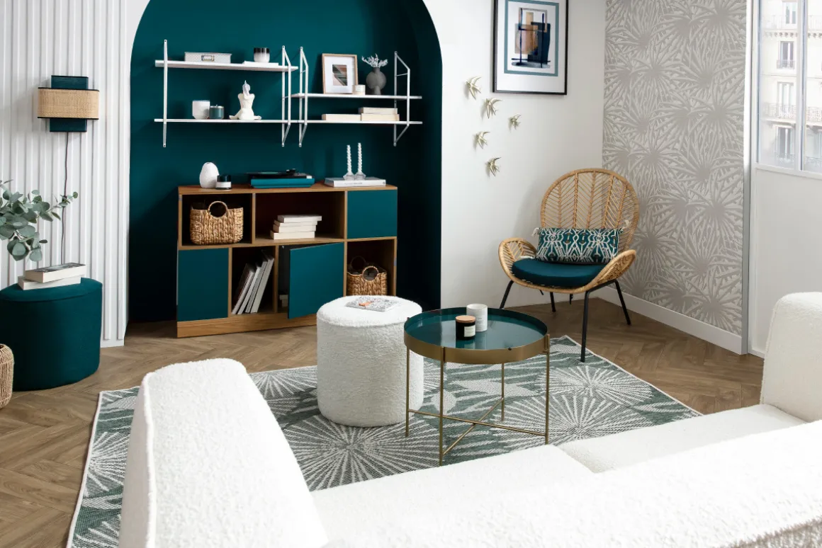 Miliboo Pouf|Pouf-Pouf scandinave rond en tissu effet laine bouclée blanc cassé D40 cm MERIBEL