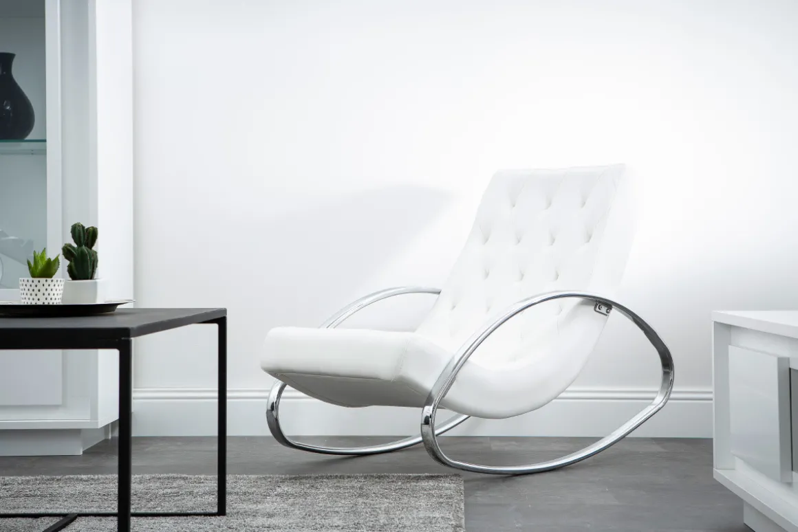 Miliboo Rocking Chair|Voir Tous Les Fauteuils-Rocking chair design blanc et acier chromé CHESTY
