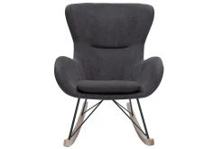 Miliboo Rocking Chair|Voir Tous Les Fauteuils-Rocking chair design en tissu effet velours gris foncé, métal noir et bois clair ESKUA