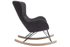 Miliboo Rocking Chair|Voir Tous Les Fauteuils-Rocking chair design en tissu effet velours gris foncé, métal noir et bois clair ESKUA