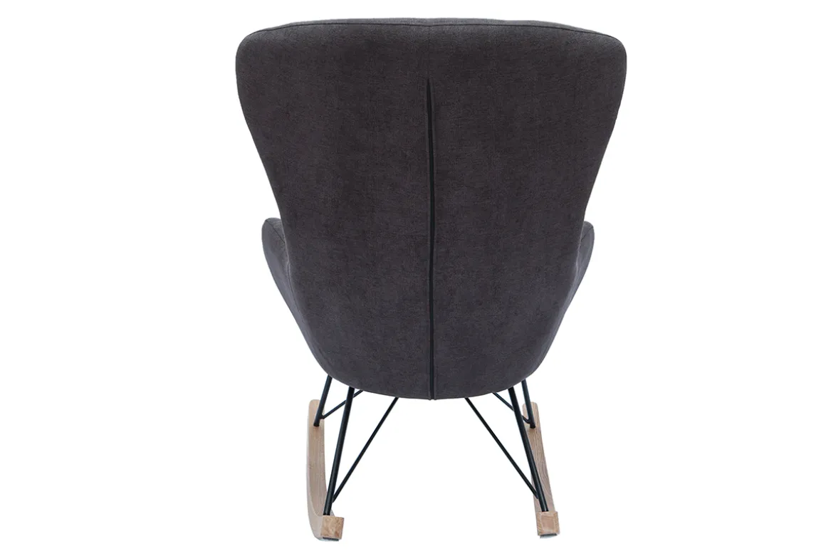 Miliboo Rocking Chair|Voir Tous Les Fauteuils-Rocking chair design en tissu effet velours gris foncé, métal noir et bois clair ESKUA