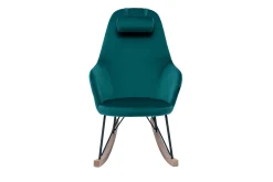 Miliboo Rocking Chair|Voir Tous Les Fauteuils-Rocking chair design en tissu velours bleu canard, métal noir et bois clair JHENE