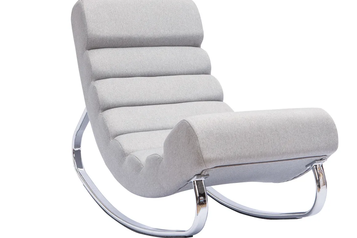 Miliboo Rocking Chair|Voir Tous Les Fauteuils-Rocking chair design en tissu gris clair et acier chromé TAYLOR