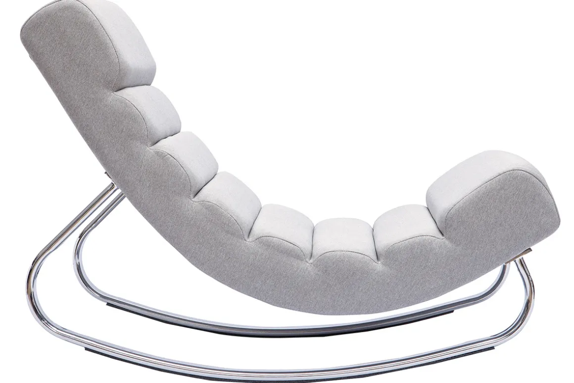 Miliboo Rocking Chair|Voir Tous Les Fauteuils-Rocking chair design en tissu gris clair et acier chromé TAYLOR