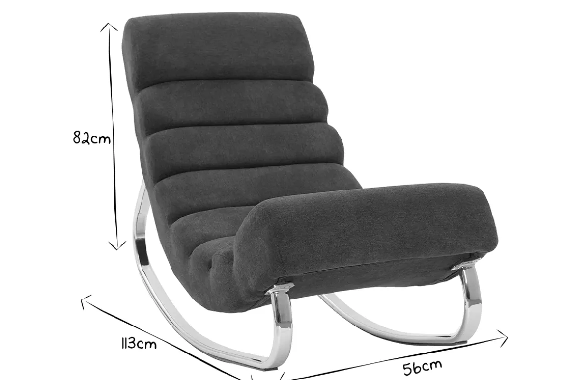 Miliboo Rocking Chair|Voir Tous Les Fauteuils-Rocking chair design en tissu gris clair et acier chromé TAYLOR