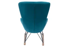 Miliboo Rocking Chair|Voir Tous Les Fauteuils-Rocking chair design en tissu velours gaufré bleu canard, métal noir et bois clair ESKUA