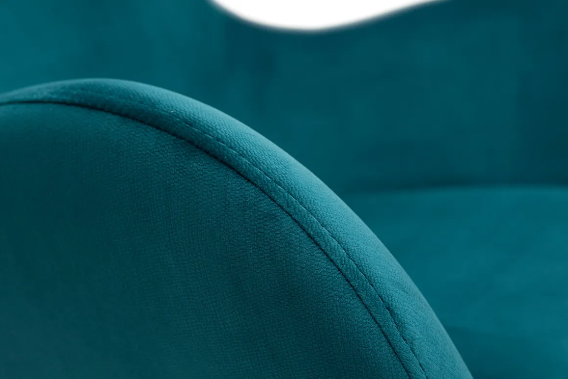 Miliboo Rocking Chair|Voir Tous Les Fauteuils-Rocking chair design en tissu velours gaufré bleu canard, métal noir et bois clair ESKUA