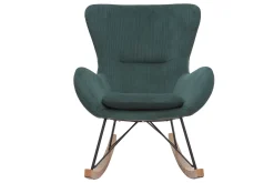 Miliboo Rocking Chair|Voir Tous Les Fauteuils-Rocking chair design en tissu velours côtelé vert, métal noir et bois clair ESKUA