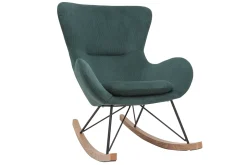 Miliboo Rocking Chair|Voir Tous Les Fauteuils-Rocking chair design en tissu velours côtelé vert, métal noir et bois clair ESKUA