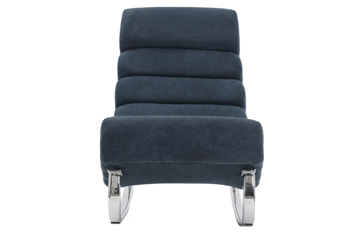 Miliboo Rocking Chair|Voir Tous Les Fauteuils-Rocking chair design en tissu effet velours bleu et acier chromé TAYLOR