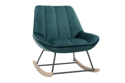 Miliboo Rocking Chair|Voir Tous Les Fauteuils-Rocking chair design en tissu velours bleu pétrole, métal noir et bois clair BILLIE