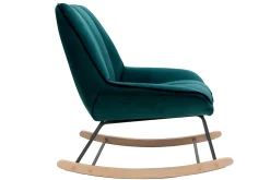 Miliboo Rocking Chair|Voir Tous Les Fauteuils-Rocking chair design en tissu velours bleu pétrole, métal noir et bois clair BILLIE