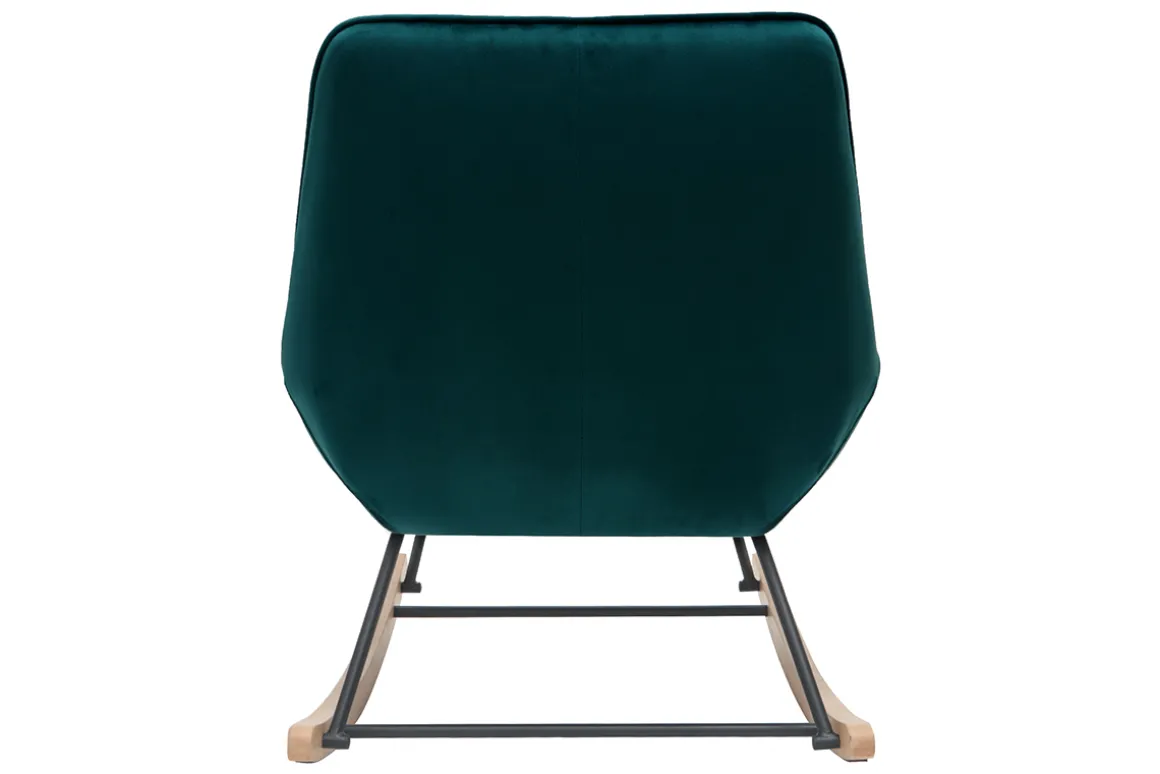 Miliboo Rocking Chair|Voir Tous Les Fauteuils-Rocking chair design en tissu velours bleu pétrole, métal noir et bois clair BILLIE