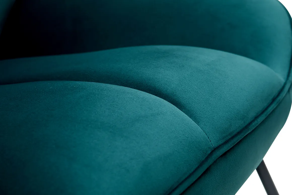 Miliboo Rocking Chair|Voir Tous Les Fauteuils-Rocking chair design en tissu velours bleu pétrole, métal noir et bois clair BILLIE