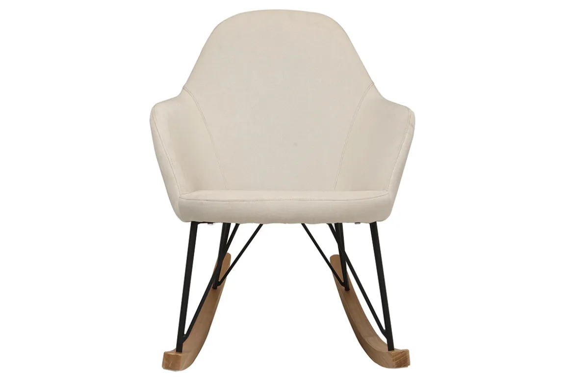 Miliboo Rocking Chair|Voir Tous Les Fauteuils-Rocking chair en tissu beige crème, bois clair et métal noir JHENE