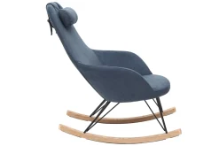 Miliboo Rocking Chair|Voir Tous Les Fauteuils-Rocking chair en tissu effet velours bleu, métal noir et bois clair JHENE
