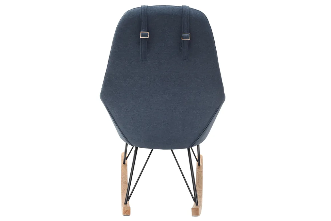 Miliboo Rocking Chair|Voir Tous Les Fauteuils-Rocking chair en tissu effet velours bleu, métal noir et bois clair JHENE