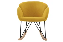 Miliboo Rocking Chair|Voir Tous Les Fauteuils-Rocking chair en tissu effet velours jaune moutarde, métal noir et bois clair RHAPSODY