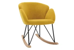 Miliboo Rocking Chair|Voir Tous Les Fauteuils-Rocking chair en tissu effet velours jaune moutarde, métal noir et bois clair RHAPSODY