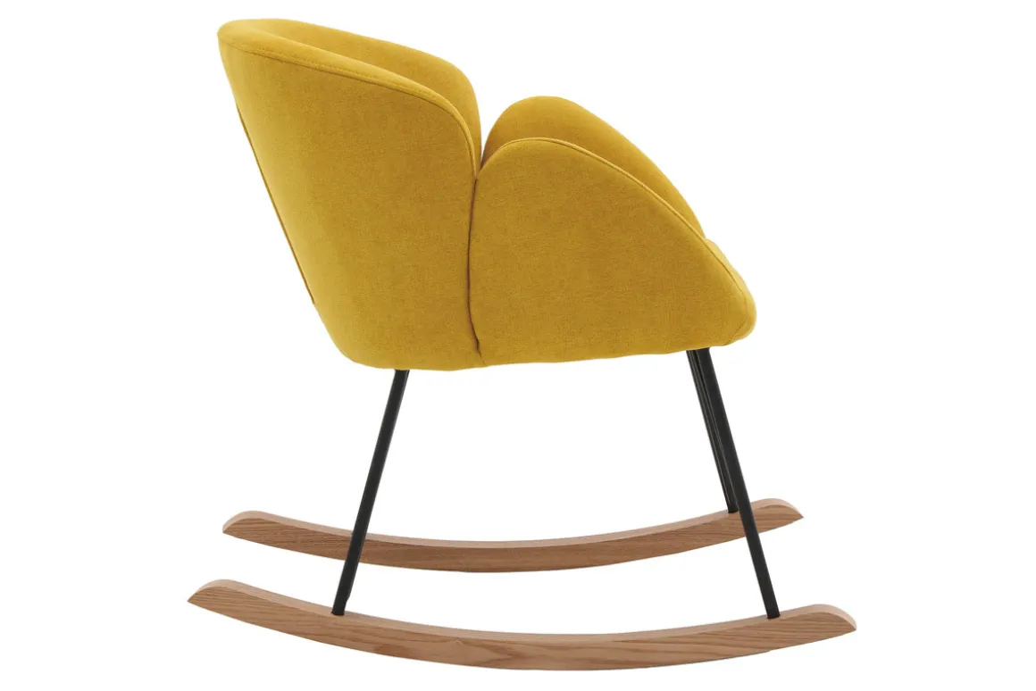 Miliboo Rocking Chair|Voir Tous Les Fauteuils-Rocking chair en tissu effet velours jaune moutarde, métal noir et bois clair RHAPSODY