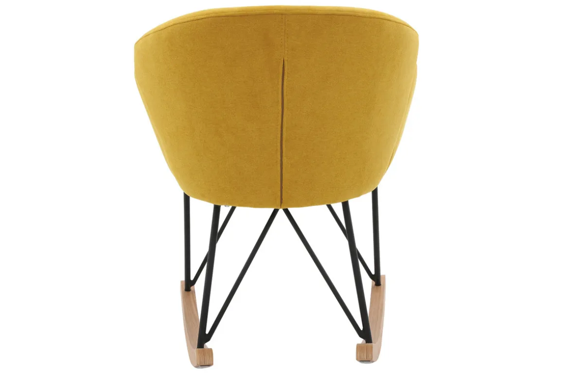 Miliboo Rocking Chair|Voir Tous Les Fauteuils-Rocking chair en tissu effet velours jaune moutarde, métal noir et bois clair RHAPSODY
