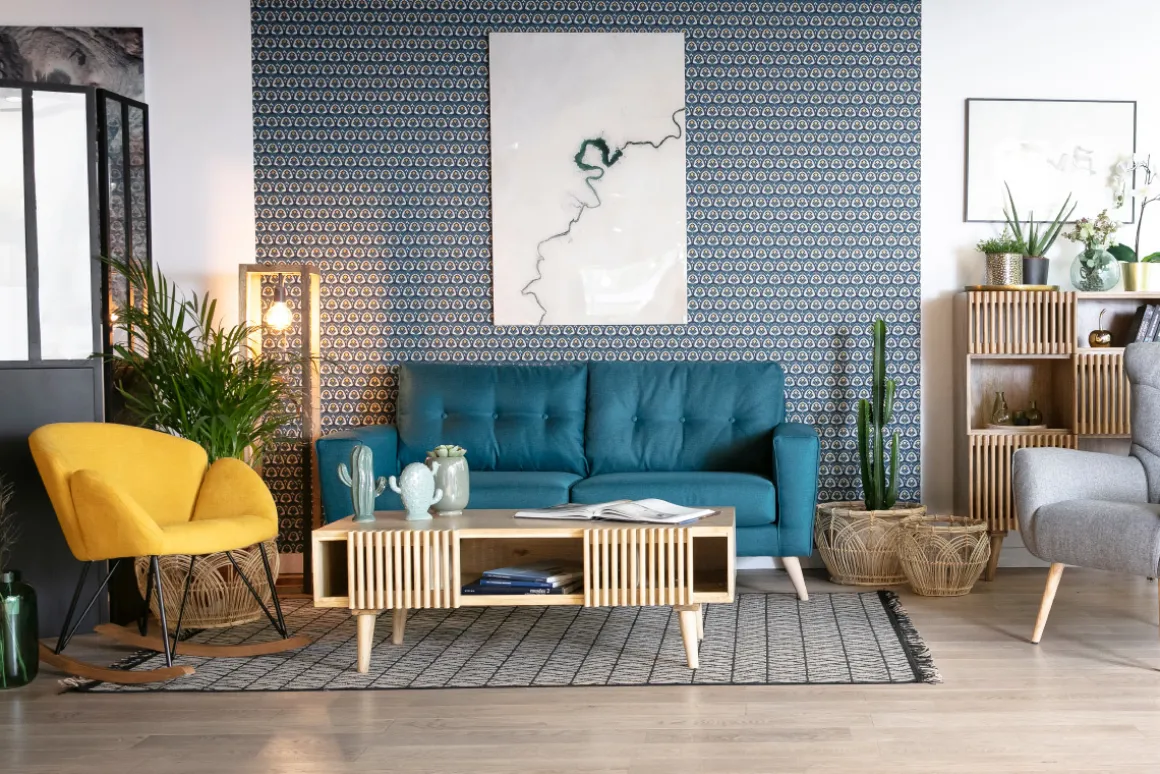 Miliboo Rocking Chair|Voir Tous Les Fauteuils-Rocking chair en tissu effet velours jaune moutarde, métal noir et bois clair RHAPSODY