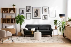 Miliboo Rocking Chair|Voir Tous Les Fauteuils-Rocking chair en tissu effet velours texturé beige, métal noir et bois clair RHAPSODY