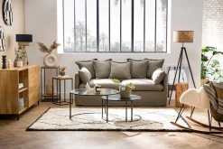 Miliboo Rocking Chair|Voir Tous Les Fauteuils-Rocking chair en tissu effet peau de mouton blanc, métal noir et bois clair RHAPSODY