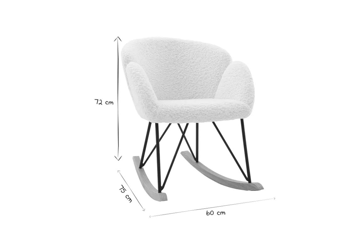 Miliboo Rocking Chair|Voir Tous Les Fauteuils-Rocking chair en tissu effet peau de mouton blanc, métal noir et bois clair RHAPSODY