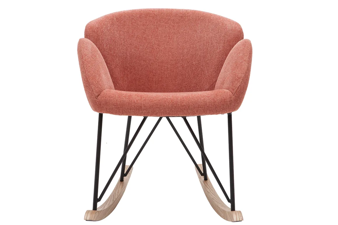 Miliboo Rocking Chair|Voir Tous Les Fauteuils-Rocking chair en tissu effet velours texturé terracotta, métal noir et bois clair RHAPSODY